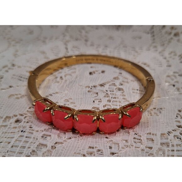EUC Kate Spade New York "Squared Away" Gold Plated Bangle Bracelet w/ Gemstones - Picture 1 of 8